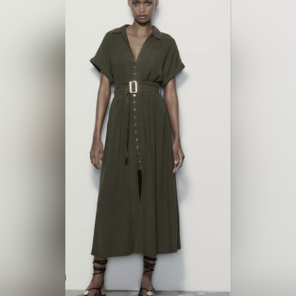 NWT Zara Linen Belted Dress. Size M